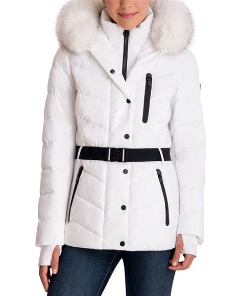 michael michael kors faux fur trim hooded puffer jacket|michael kors removable hood coats.